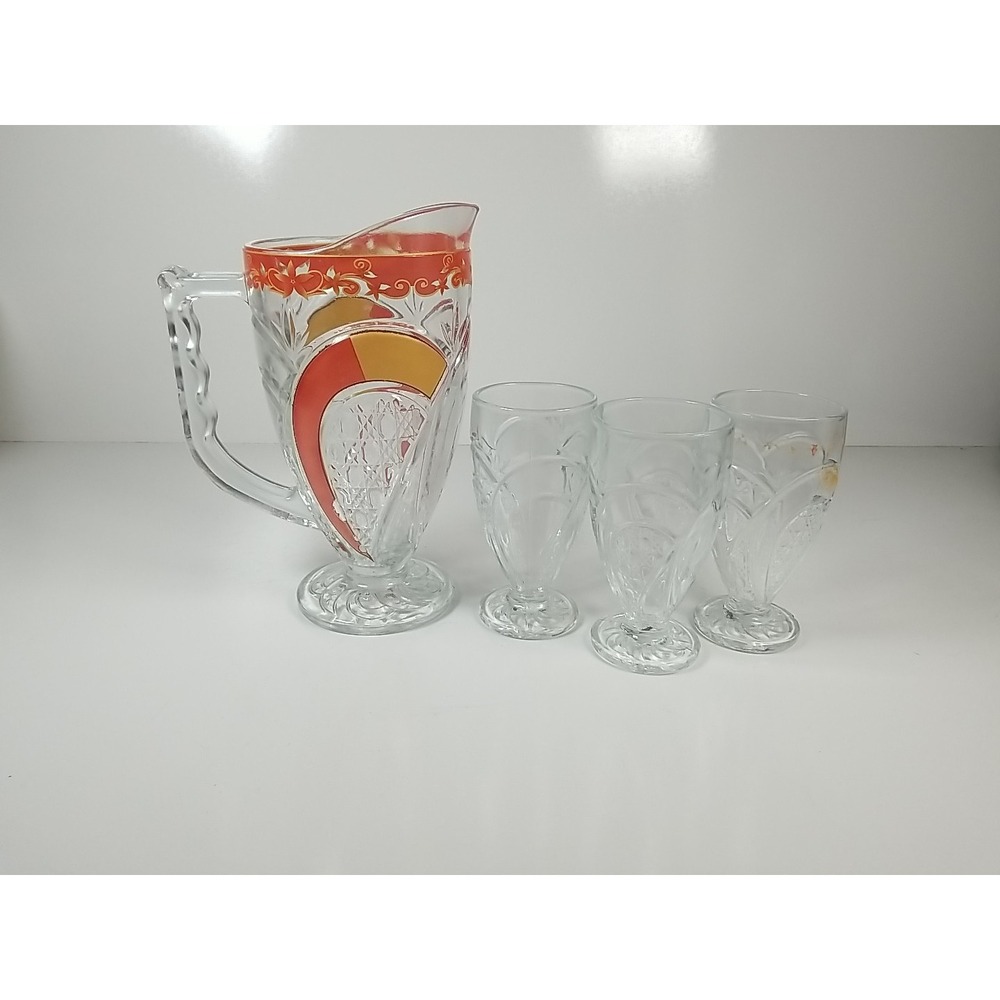 Vintage EAPG Pressed Glass Footed Pitcher And Glass Set